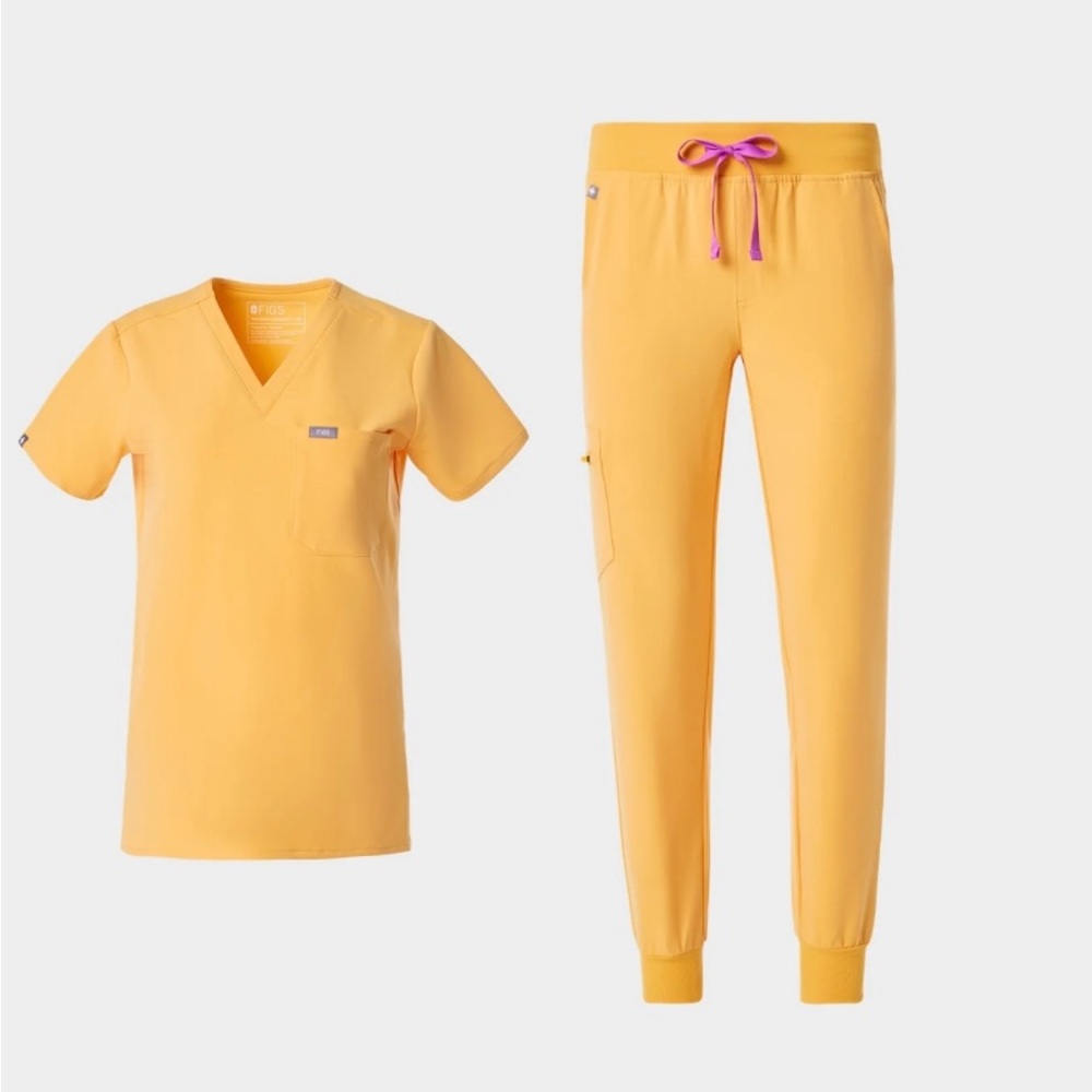 Figs Golden Scrub Set with Purple Tie